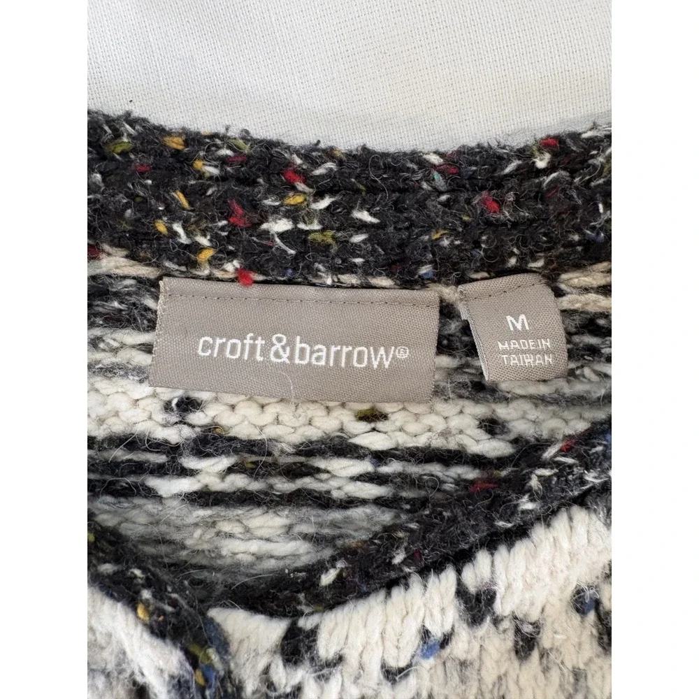 Croft & Barrow Women's Vintage Button Up Sweater Brown White Pattern Striped Med
